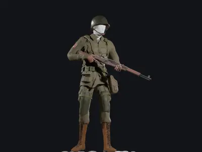 World War 2 - US Paratrooper - Rigged Low-poly 3D model purchase
