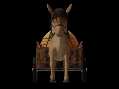 Stylized Cartoon Horse Wagon or Cart Low-poly 3D model