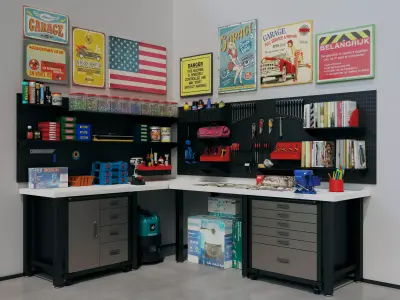 Industrial Garage Workshop Tools Cabinet Workbench Set 3D model