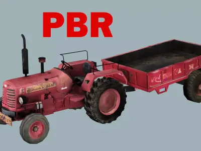 Tafe Tractor With Trailer 3D Model Low-poly 3D model