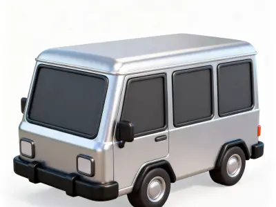 Stylized Silver Utility Van 3D Model Low-poly 3D model
