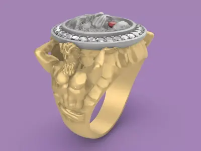 Atlants ring with a Lion 3D print model