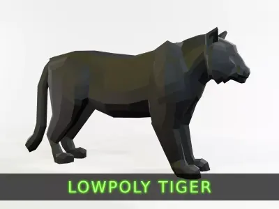 Tiger sculpture of Low-poly 3D model