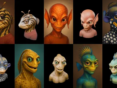 Head Fish bundle 10 pack 100 glb 3D model