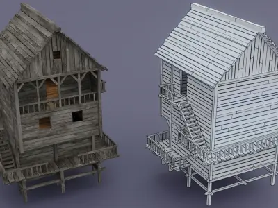 Pirate town Low-poly 3D model