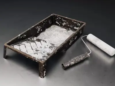 Old Paint Roller and Tray Set Low-poly 3D model