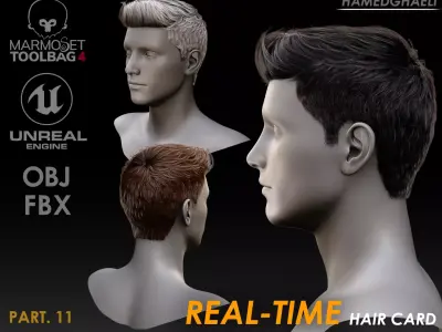 Real Time Hair Card Male Hairstyle part 11 Low-poly 3D model