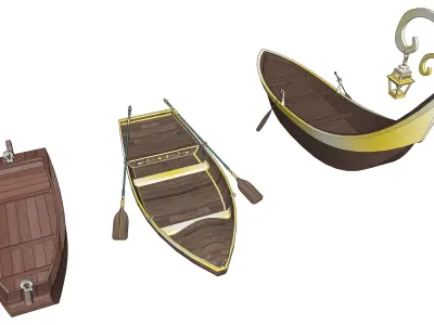 Fantasy lowpoly 3 Boats 3D model