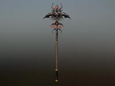 Demon Staff Game Ready LowPoly 26k Low-poly 3D model