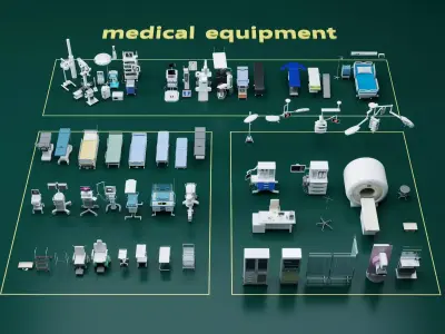 Medical Equipment Hospital Devices Pack PBR Game Ready Low-poly 3D model