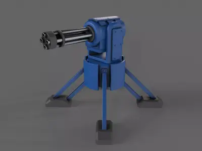 PBR Turret Gun 04 Blue Low-poly 3D model