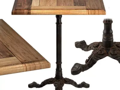 Cast Iron and Oak Restourant Table Square 3D model