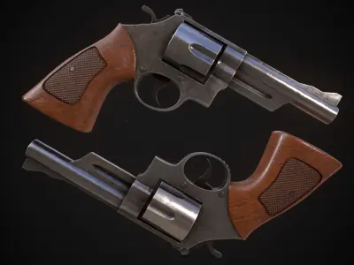 Revolver Game Ready Asset Low-poly 3D model