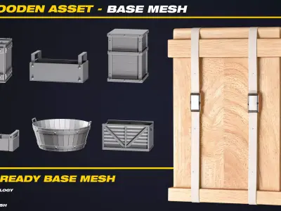 50 Wooden Asset Base Mesh - VOL 06 - Game Ready Low-poly 3D model