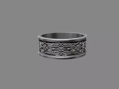 Ornate floral Damask patterned wedding ring 3D print model