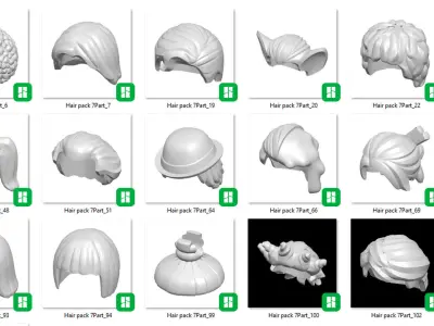 TwindBricks3D - Minifigure Hair pack 7 3D print model