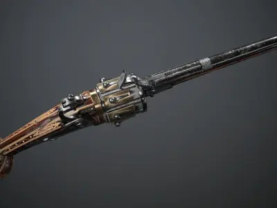 Flintlock Revolver - model and textures Low-poly 3D model
