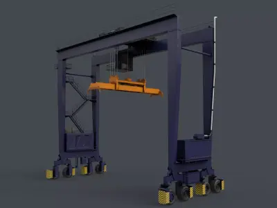 PBR Rubber Tyred Gantry Crane RTG V2 - Blue Dark Low-poly 3D model