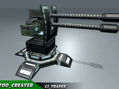 Lowpoly Mobile turret machine gun animated rig 3d model Low-poly 3D model