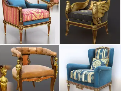 4 classic armchairs set 3D model