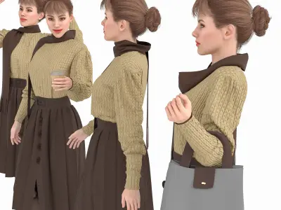 Authentic 3D Old School Teacher Outfit - Vintage Attire  Low-poly 3D model