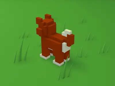 Voxel cartoon dog  game ready Low-poly 3D model