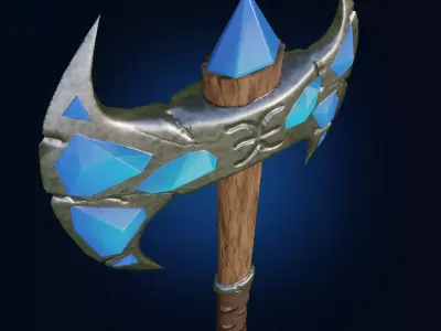 Axe with crystals PBR low-poly game ready 3D model Low-poly 3D model