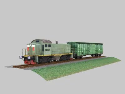 Lowpoly Locomotive and Wagon  Low-poly 3D model