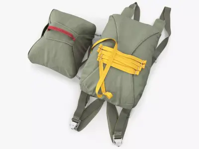 Military Parachute Backpack Folded 3D model