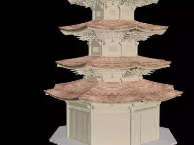 Anraku-ji Japanese Buddhist temple Low-poly 3D model
