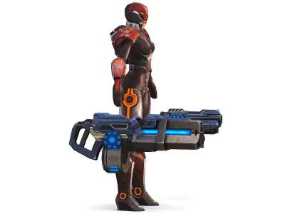 Sci-fi Female Cyborg - Woman Machine Gun Low-poly 3D model
