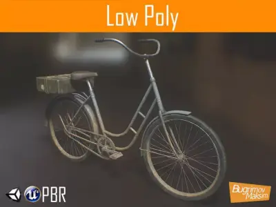 PBR Bicycle with suitcase Low-poly 3D model