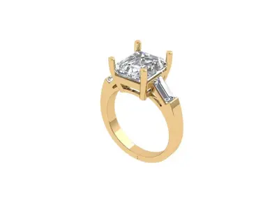Asscher  3 Stone Ring 3D print model