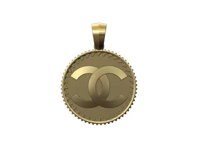 Pendant CC fashion brand coin with bail 3D print model