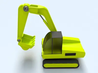 Cartoon Digger Excavator - Rigged and Animated Low-poly 3D model