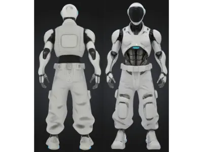 Futuristic Male Robot with Cargo Pants Low-poly 3D model