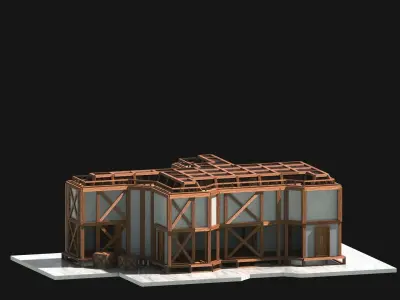 Medieval Low Poly Building Castle Wooden Village Stone House 40 Low-poly 3D model