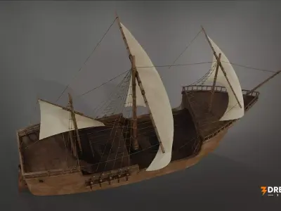 Medieval Cargo Sailing Ship - Historic Wooden Sea Vessel Low-poly 3D model