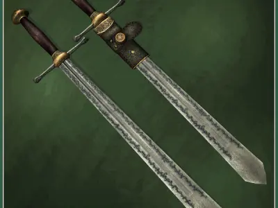 3 Two-Handed Medieval Swords Low-poly 3D model