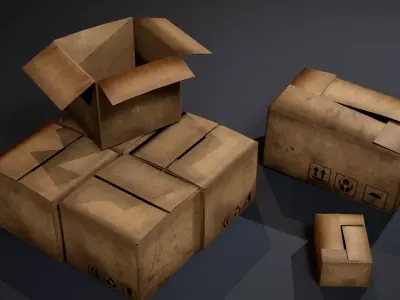 Dirty Cardboard Boxes Set Low-poly 3D model