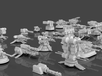 Turret and AA Gun Defense Pack - 6 - 35 Props - Untextured 3D model