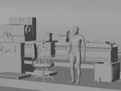 Industrial Lathe Machine High Quality 3D Model Low-poly 3D model