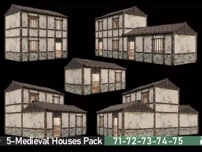 Medieval Houses Pack 71-72-73-74-75 - 4K Textures Game Ready Low-poly 3D model
