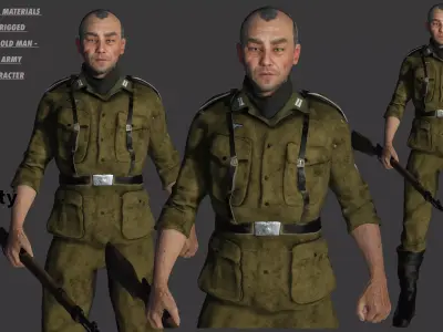 3D ASIAN JAPANESE MALE  MILITARY-REALISTIC RIGGED GAME CHARACTER Low-poly 3D model