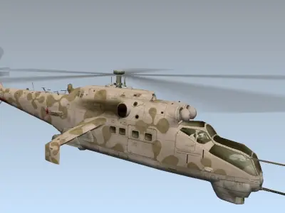 Low-poly 3D model Mi-24 Hind Helicopter  Low-poly 3D model