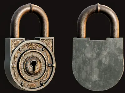 Fantasy Padlock with Key 2 Low-poly 3D model Low-poly 3D model