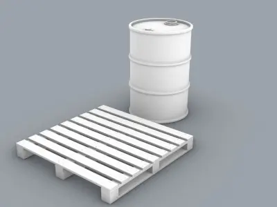 PM Oil Barrel and Wooden Pallet Set 3D print model