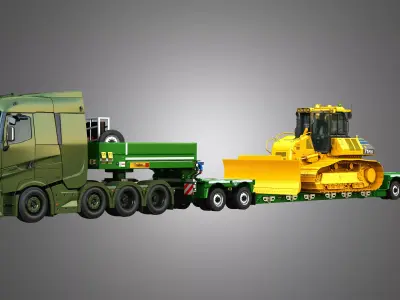 D71 PXi Dozer - Faymonville Trailer - T520 8X4 Heavy Truck  3D Model Pack