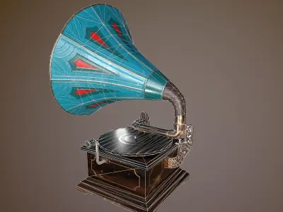 Gramophone LowPoly PBR GameReady Unity Unreal Low-poly 3D model