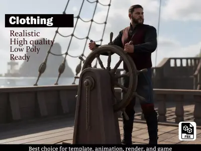 Pirate Captain Outfit - Game Ready Realistic Clothing Set Low-poly 3D model